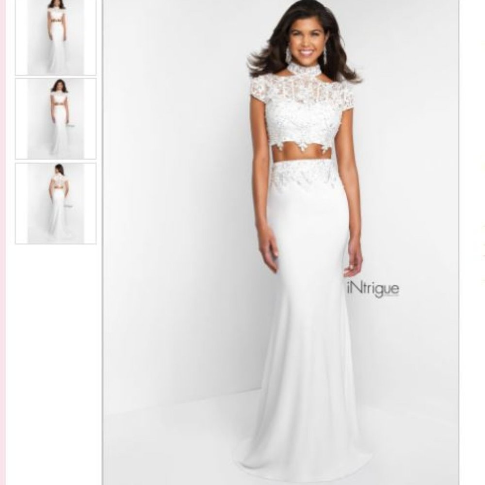 Intrigue 426 Ivory Two Piece Cold Shoulder Prom Dress Size 8 - Picture 1 of 4